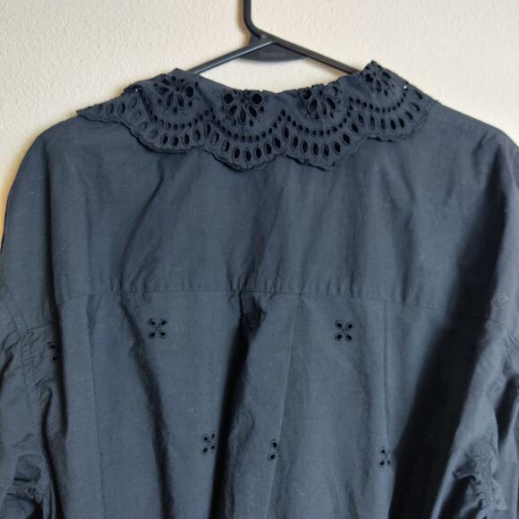 Ulla Johnson Gemma Broderie Anglaise Eyelet Cotton Poplin Shirt Dress Black 8/10 - Picture 10 of 14